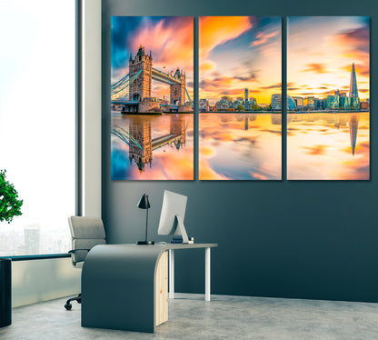 Tower Bridge at Sunset London Canvas Print ArtLexy 3 Panels 36"x24" inches 