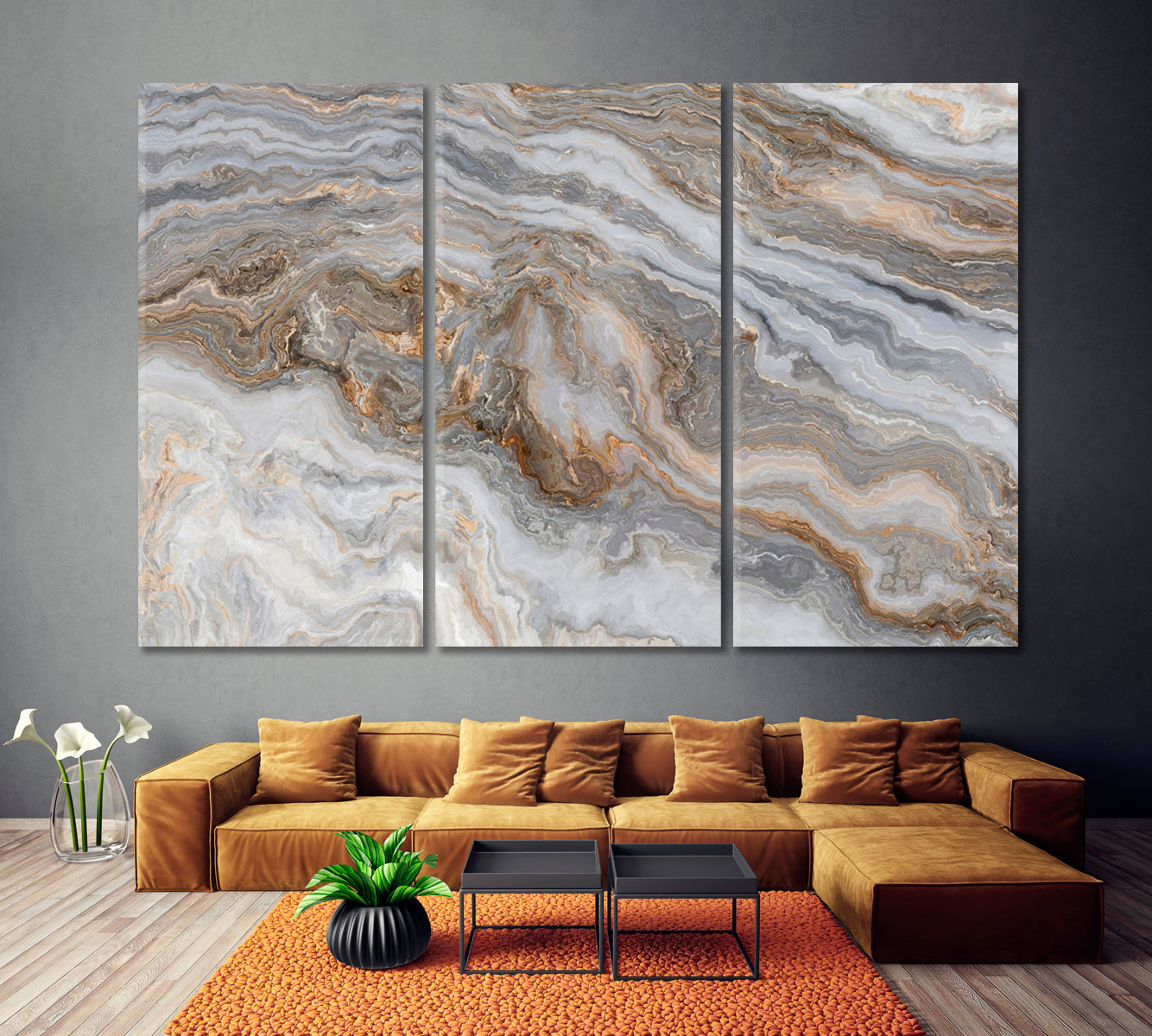 Marble with Curly Veins Canvas Print ArtLexy 3 Panels 36"x24" inches 