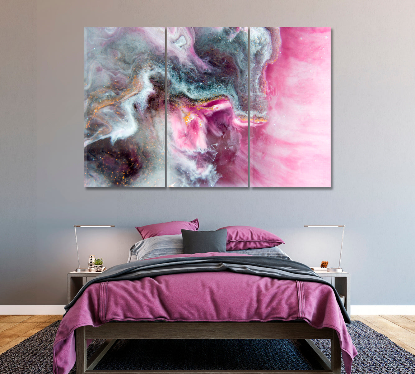 Abstract Pink Fluid Acrylic Pattern Canvas Print ArtLexy 3 Panels 36"x24" inches 