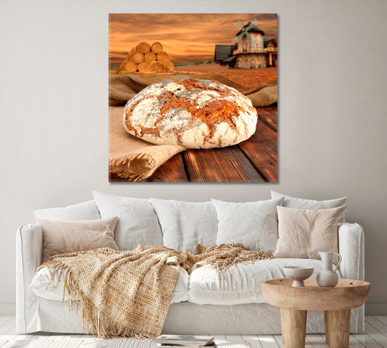 Autumn Landscape with Mill and Fresh Bread Canvas Print ArtLexy   