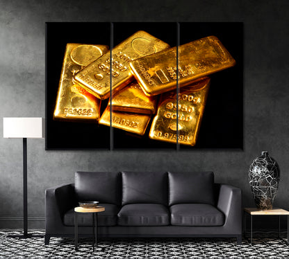 Gold Bars Canvas Print ArtLexy 3 Panels 36"x24" inches 