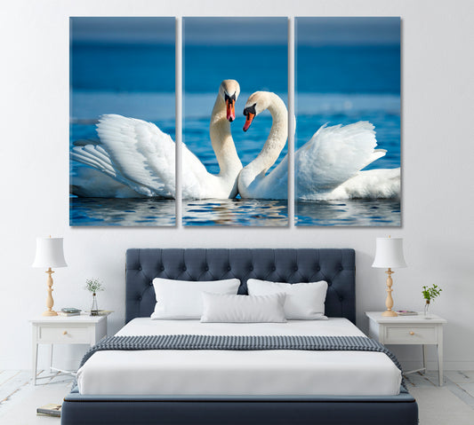 Beautiful Swan Couple Canvas Print ArtLexy 3 Panels 36"x24" inches 