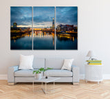 London City Skyline with River Thames at Night Canvas Print ArtLexy 3 Panels 36"x24" inches 