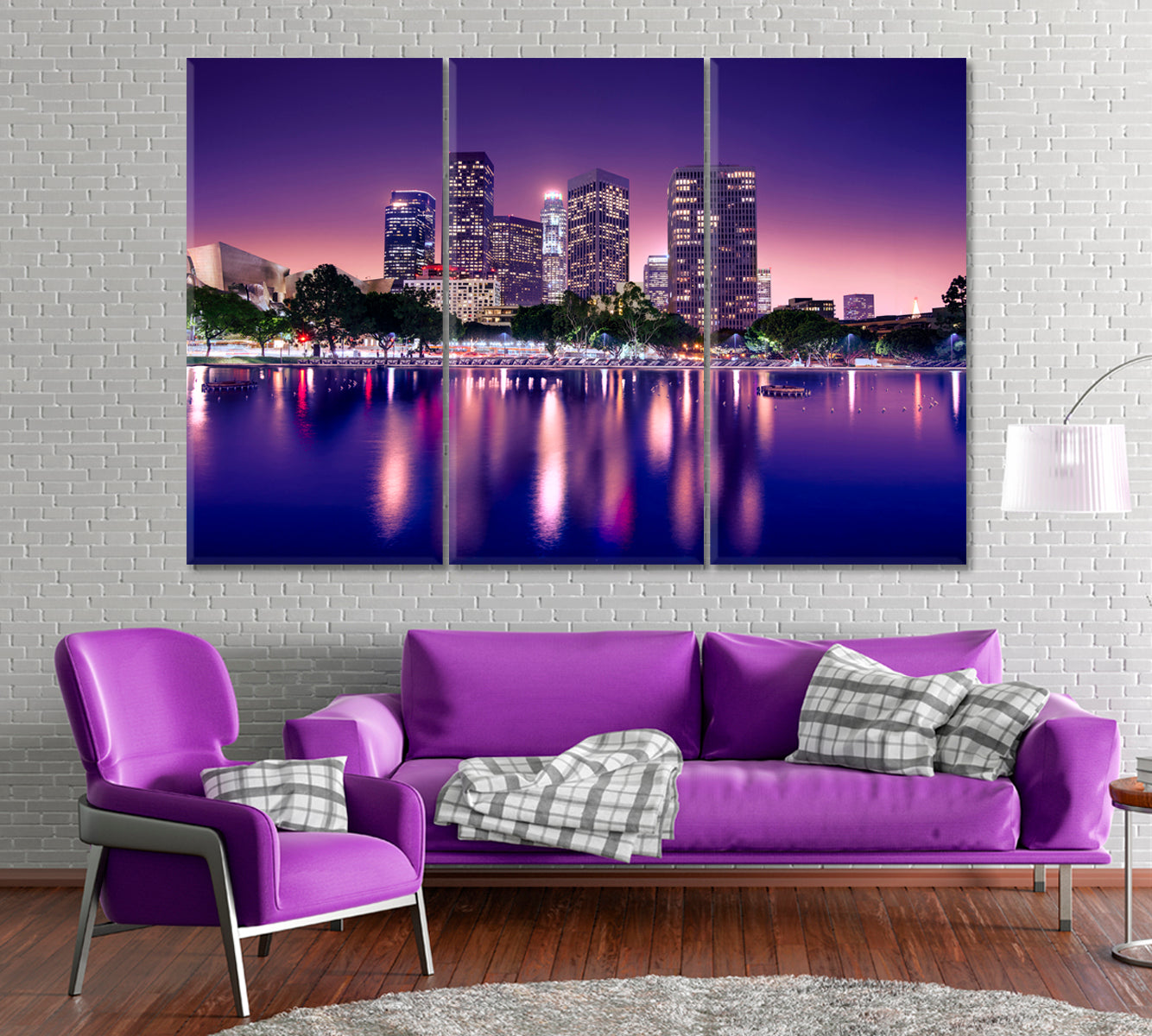 Skyscrapers Los Angeles at Night Canvas Print ArtLexy 3 Panels 36"x24" inches 