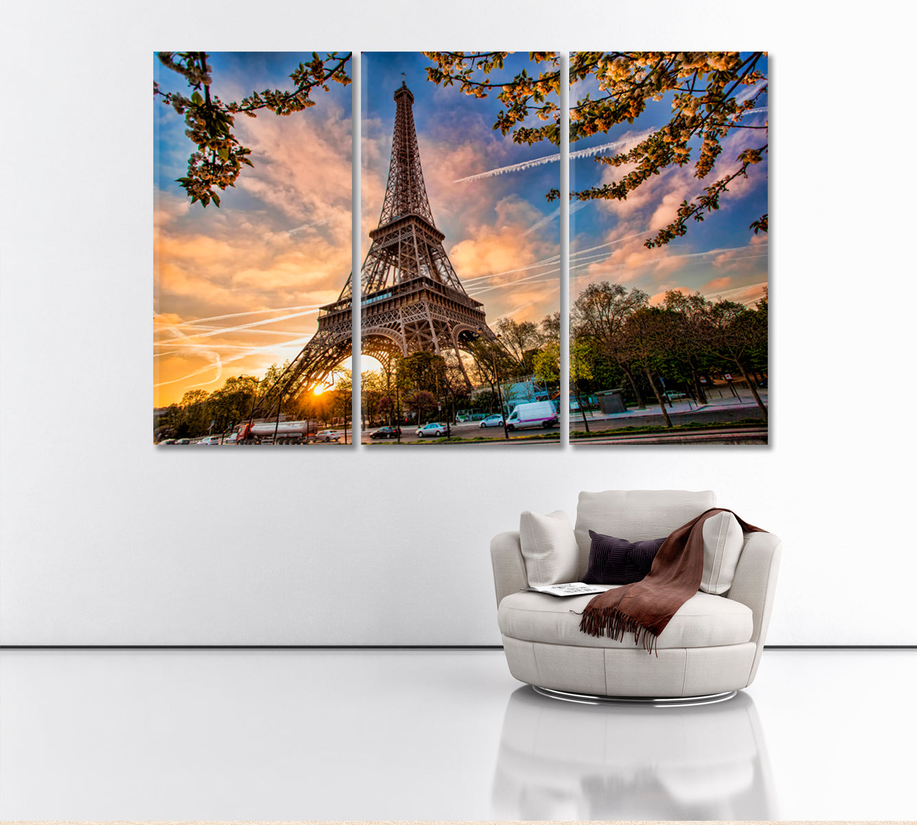 Eiffel Tower in Spring Paris France Canvas Print ArtLexy 3 Panels 36"x24" inches 
