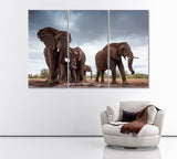 Elephant Family Canvas Print ArtLexy 3 Panels 36"x24" inches 