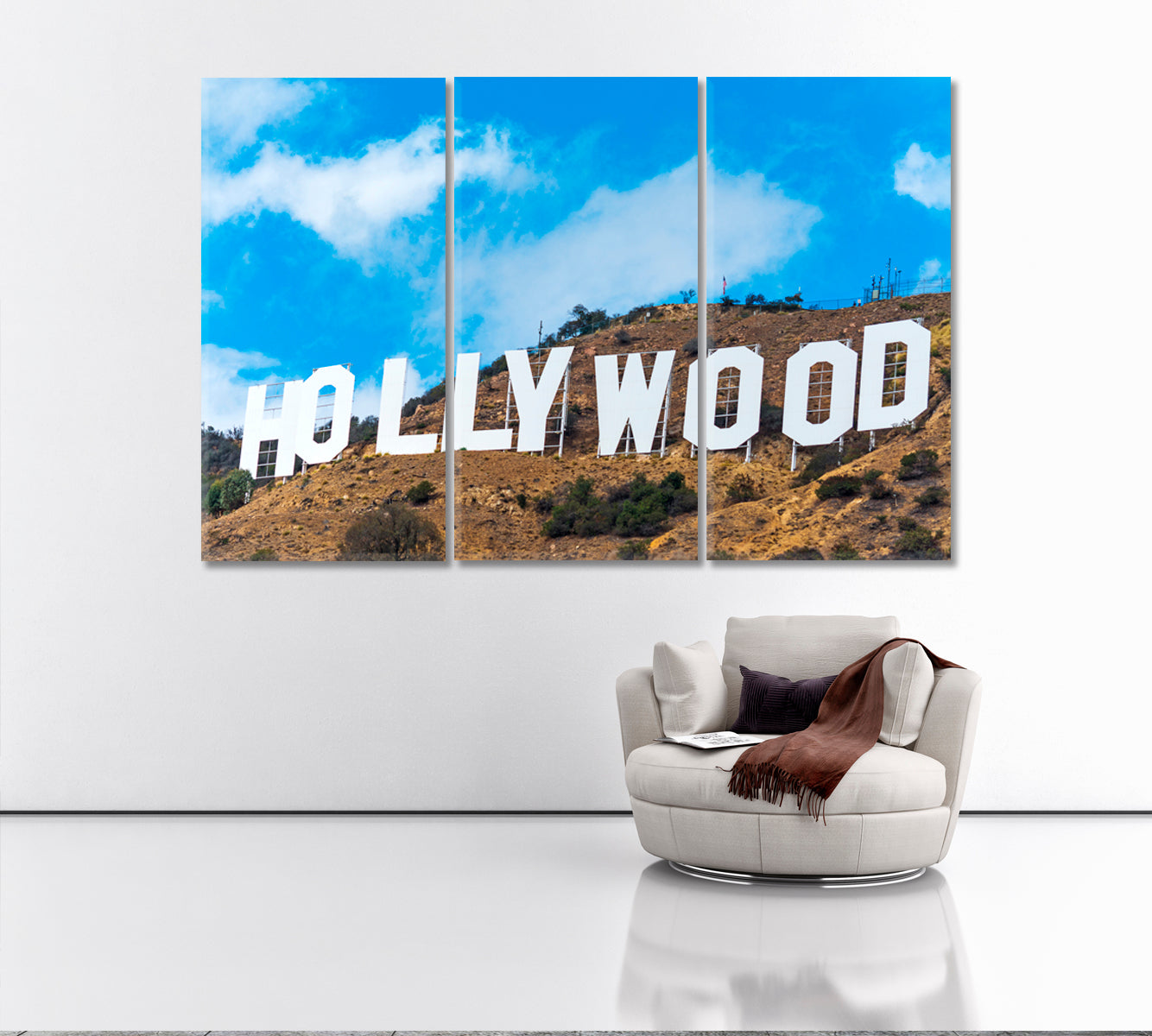 Hollywood Sign California Canvas Print ArtLexy 3 Panels 36"x24" inches 