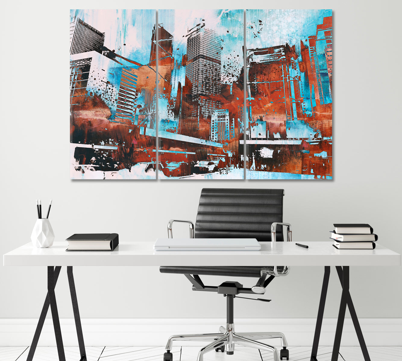 Abstract Cityscape Canvas Print ArtLexy 3 Panels 36"x24" inches 