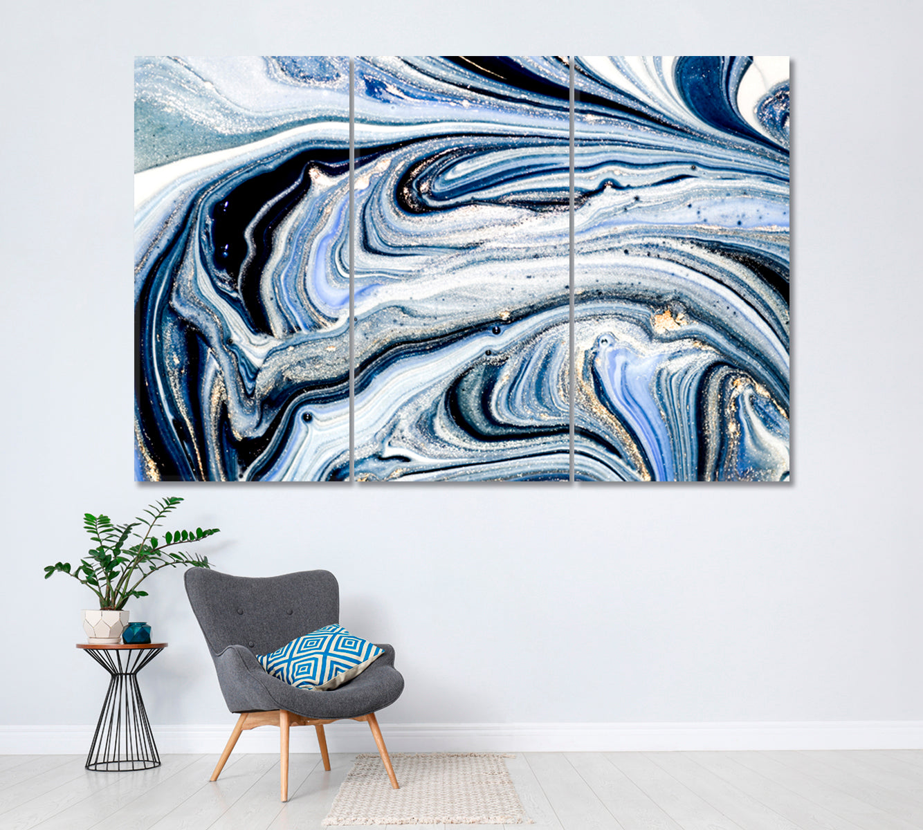 Abstract Liquid Swirls of Marble Canvas Print ArtLexy 3 Panels 36"x24" inches 