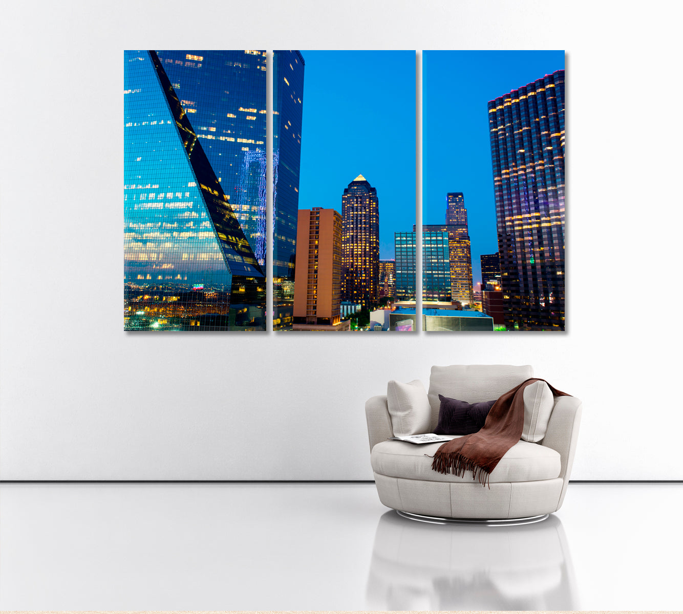 Office Buildings Lights Dallas Texas Canvas Print ArtLexy 3 Panels 36"x24" inches 