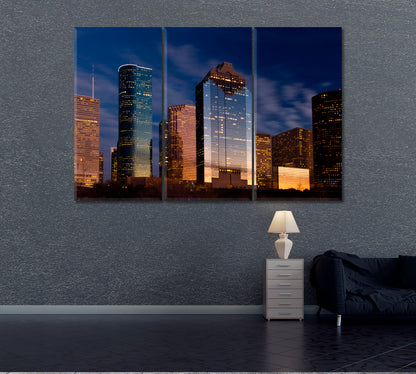 Houston Skyline at Night Canvas Print ArtLexy 3 Panels 36"x24" inches 