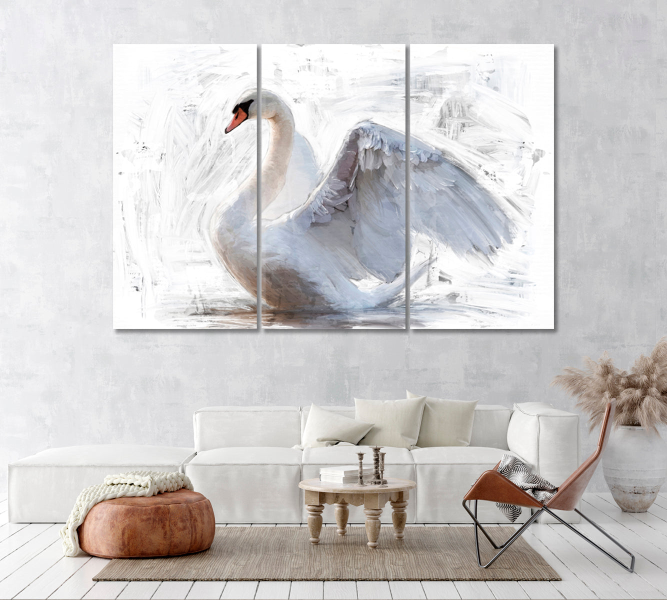 White Swan Canvas Print ArtLexy 3 Panels 36"x24" inches 