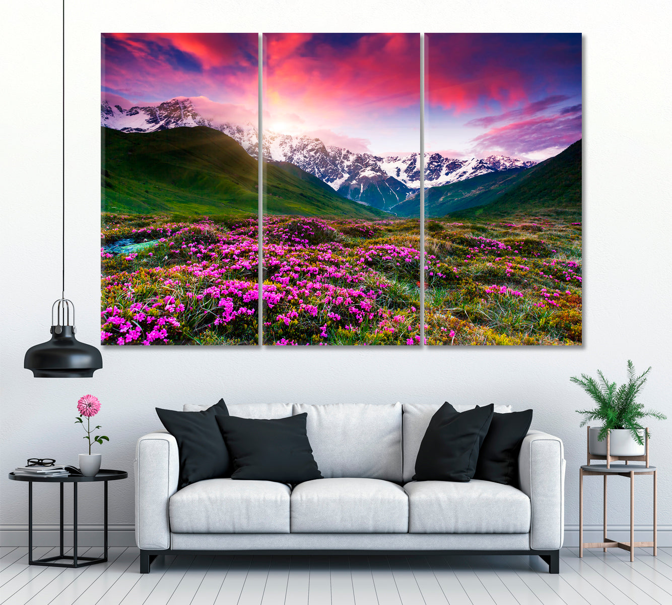 Colorful Sunset Over Georgia Mountains Canvas Print ArtLexy 3 Panels 36"x24" inches 