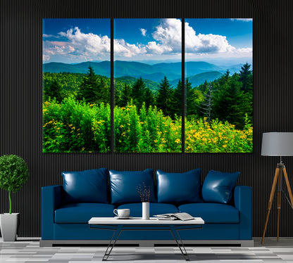 Blue Ridge Mountains North Carolina Canvas Print ArtLexy 3 Panels 36"x24" inches 