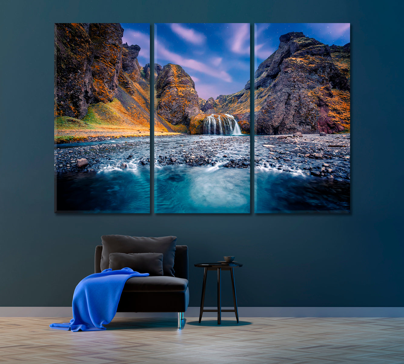 Wonderful Stjornarfoss Waterfall Iceland Canvas Print ArtLexy 3 Panels 36"x24" inches 