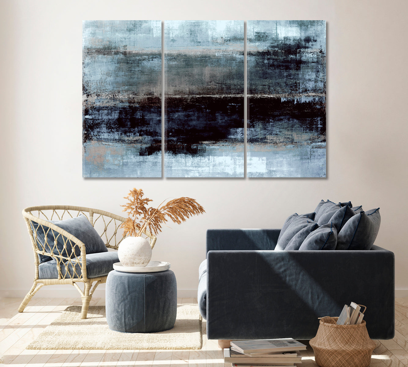 Blue and Grey Abstract Pattern Canvas Print ArtLexy 3 Panels 36"x24" inches 