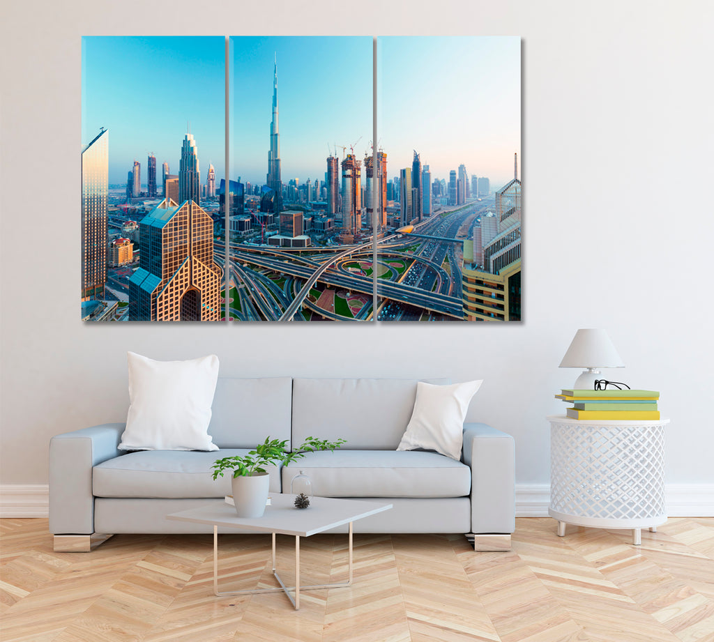 Dubai City Skyline United Arab Emirates Canvas Print ArtLexy 3 Panels 36"x24" inches 