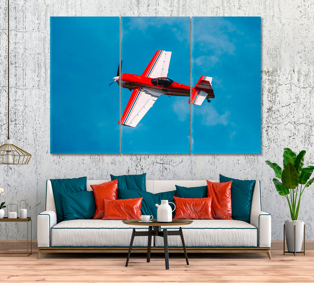 Plane Flying in Sky Canvas Print ArtLexy 3 Panels 36"x24" inches 