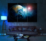 Planet Earth with Stars Canvas Print ArtLexy 3 Panels 36"x24" inches 