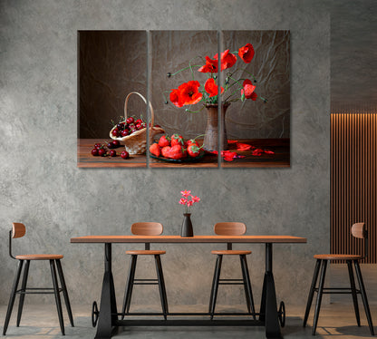 Still Life Poppy and Cherries Canvas Print ArtLexy   