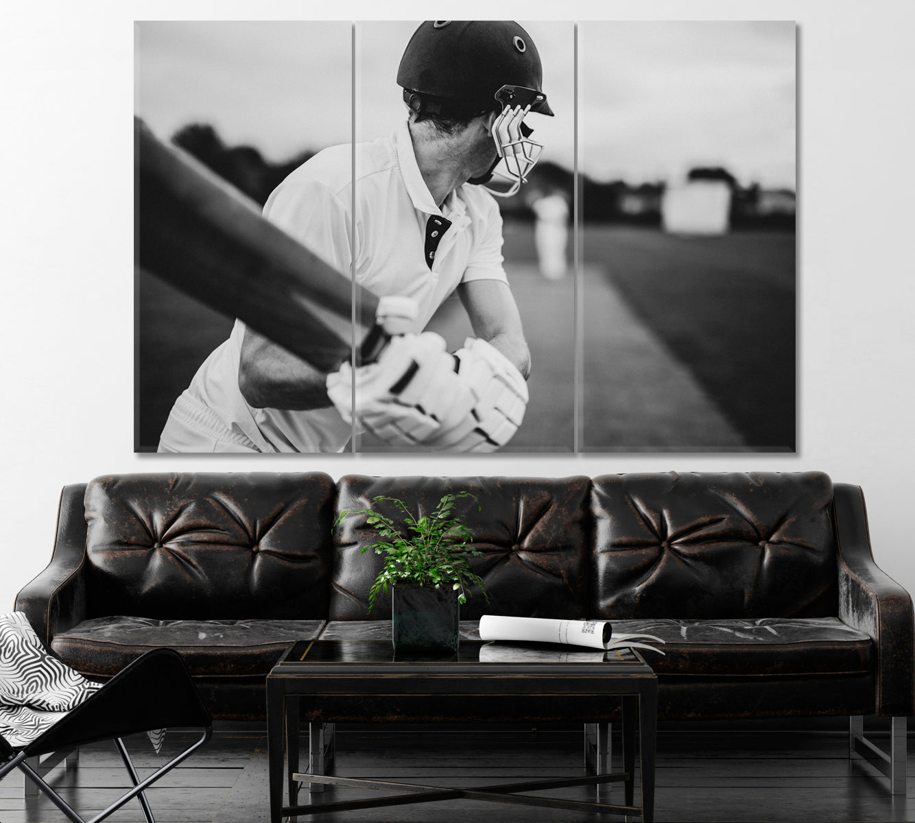 Cricketer in Action Canvas Print ArtLexy 3 Panels 36"x24" inches 