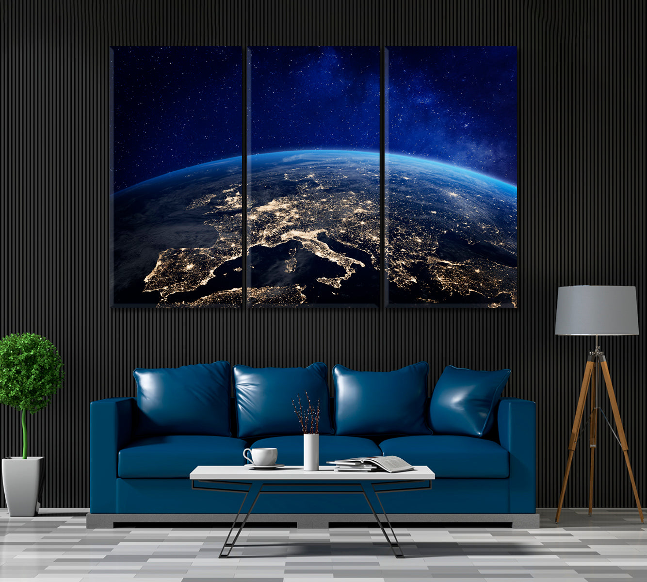 Planet Earth City Lights Canvas Print ArtLexy 5 Panels 36"x24" inches 