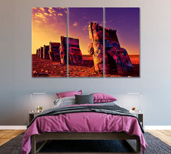 Cadillac Ranch in Amarillo on Route 66 Texas Canvas Print ArtLexy 3 Panels 36"x24" inches 