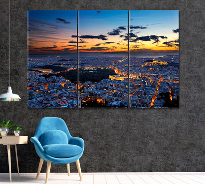 Athens City Canvas Print ArtLexy 3 Panels 36"x24" inches 