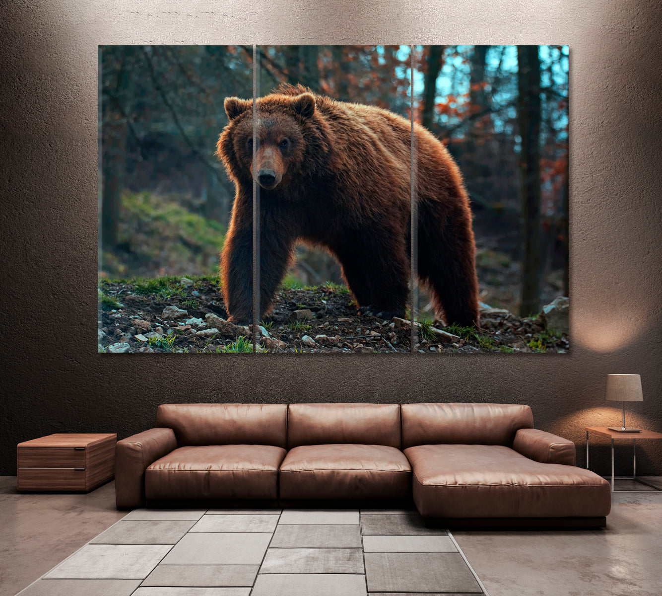 Brown Bear in Forest Canvas Print ArtLexy 5 Panels 36"x24" inches 