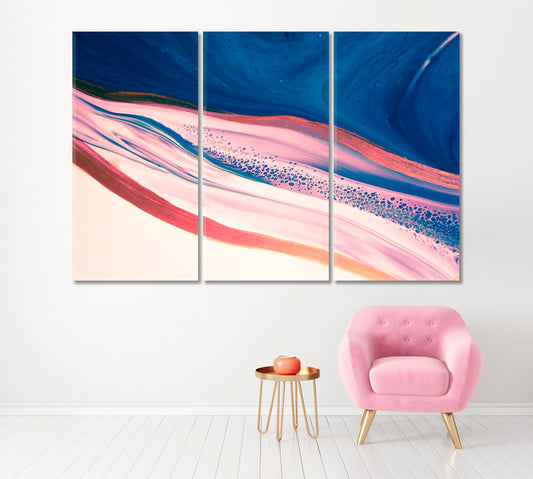 Minimalistic Blue & Pink Ink Pattern Canvas Print ArtLexy 3 Panels 36"x24" inches 