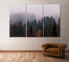 Autumn Forest in Fog Canvas Print ArtLexy 3 Panels 36"x24" inches 