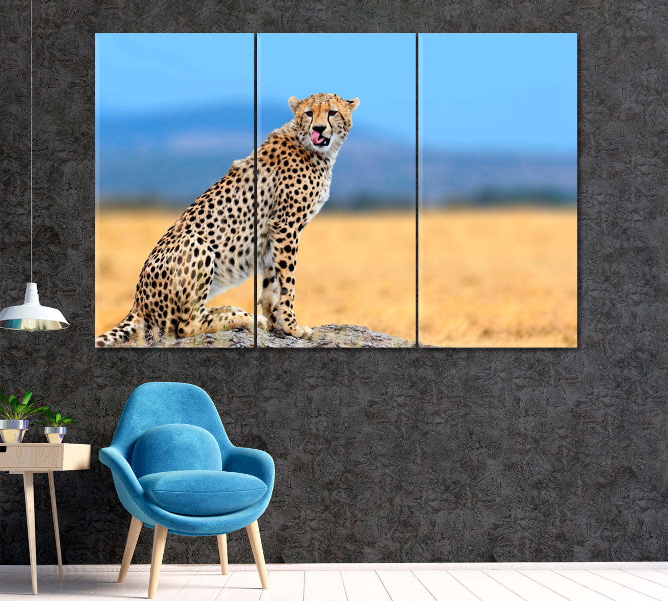 African Cheetah Masai Mara National Park Kenya Africa Canvas Print ArtLexy 3 Panels 36"x24" inches 