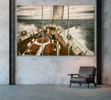 Sailing Ship Cleaving Waves Canvas Print ArtLexy 3 Panels 36"x24" inches 