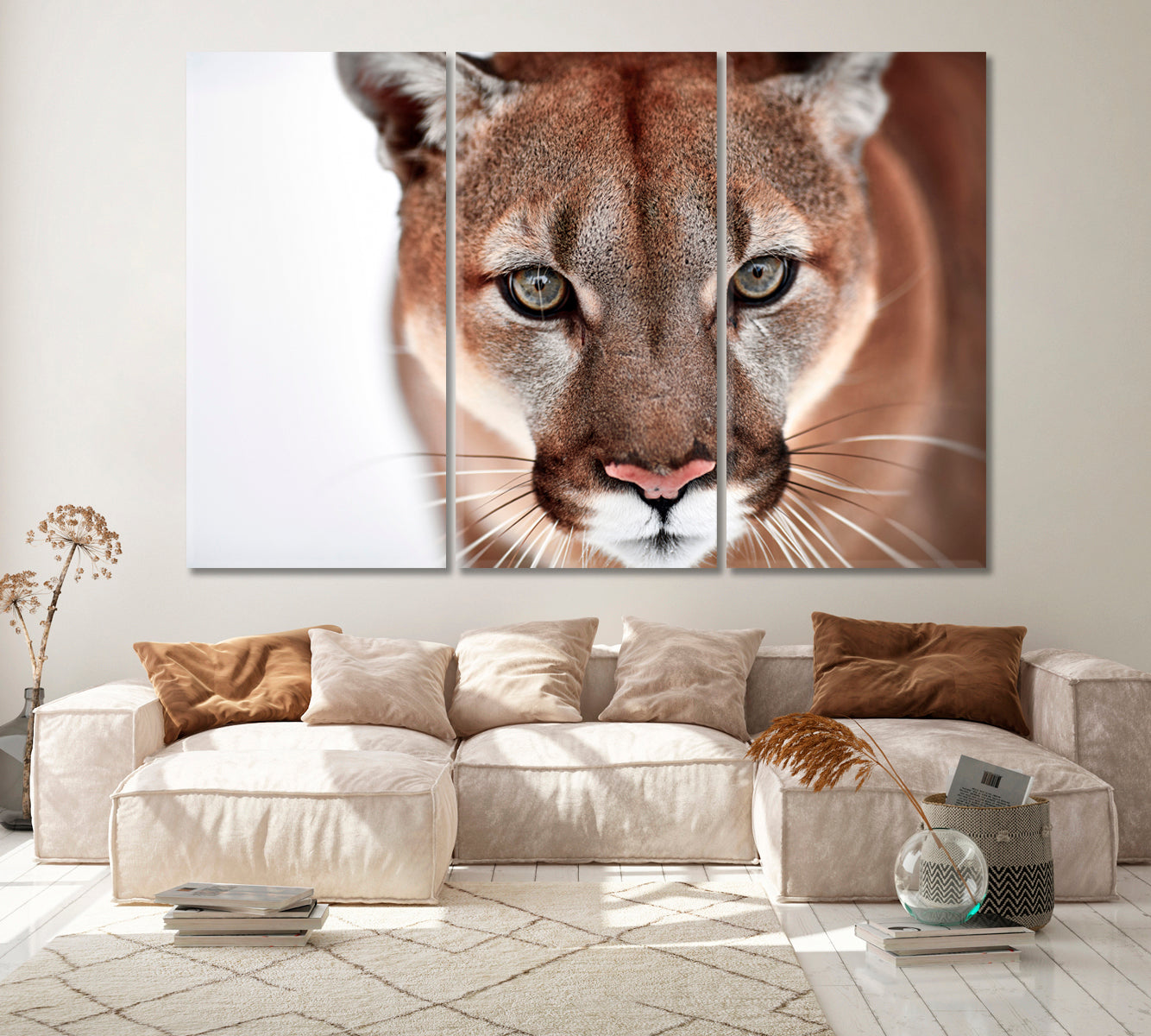 Beautiful Puma Portrait Canvas Print ArtLexy 3 Panels 36"x24" inches 