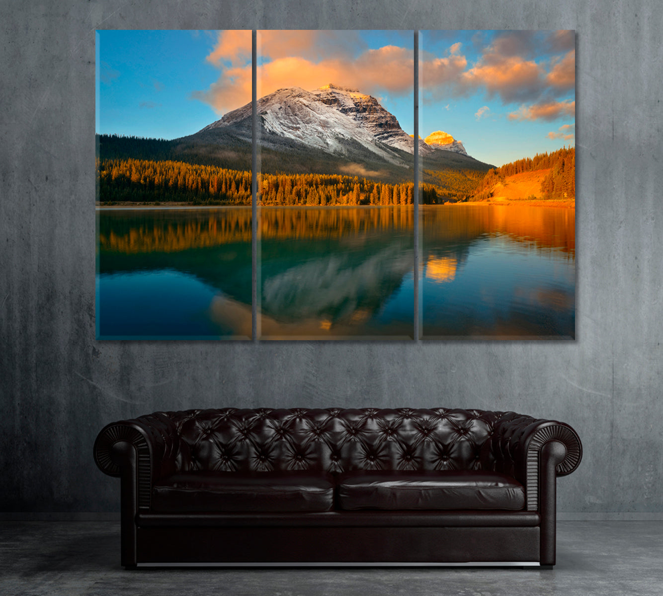 Mountain Lake in Banff National Park Canvas Print ArtLexy 3 Panels 36"x24" inches 