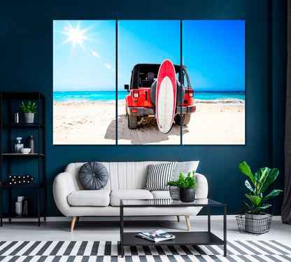 Summer Car with Surfer Board Canvas Print ArtLexy 3 Panels 36"x24" inches 