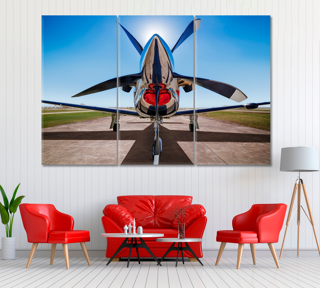 Sports Plane on Runway Canvas Print ArtLexy 3 Panels 36"x24" inches 