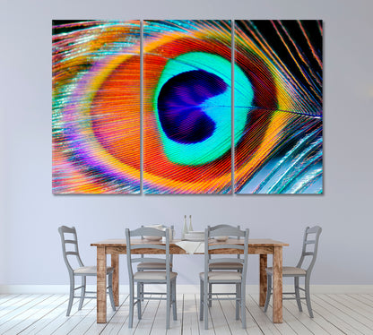 Colorful Peacock Feather Canvas Print ArtLexy 3 Panels 36"x24" inches 