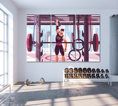 Athlete Training in Gym Canvas Print ArtLexy 3 Panels 36"x24" inches 