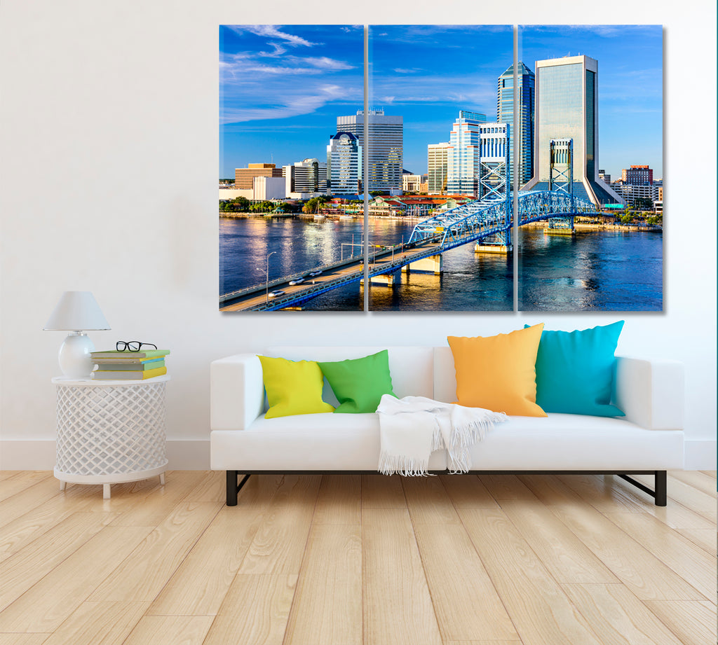 Jacksonville Skyline and St. Johns River Canvas Print ArtLexy 3 Panels 36"x24" inches 