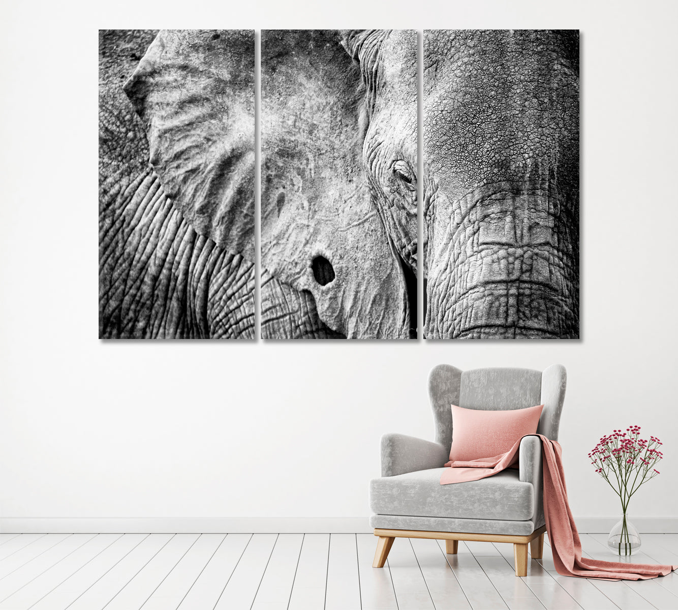 African Elephant in Black and White Canvas Print ArtLexy   