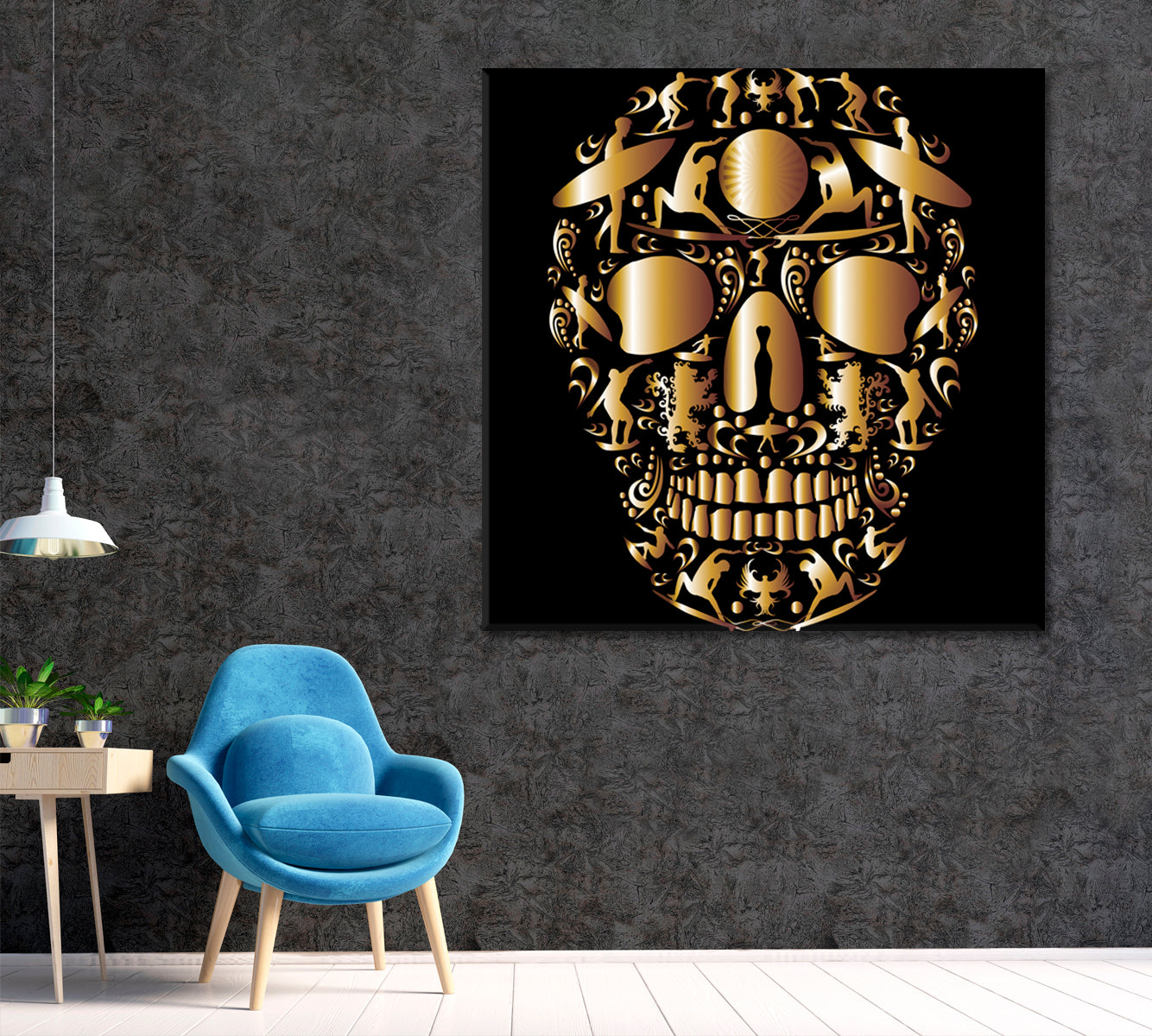 Golden Skull with Surfers Canvas Print ArtLexy   