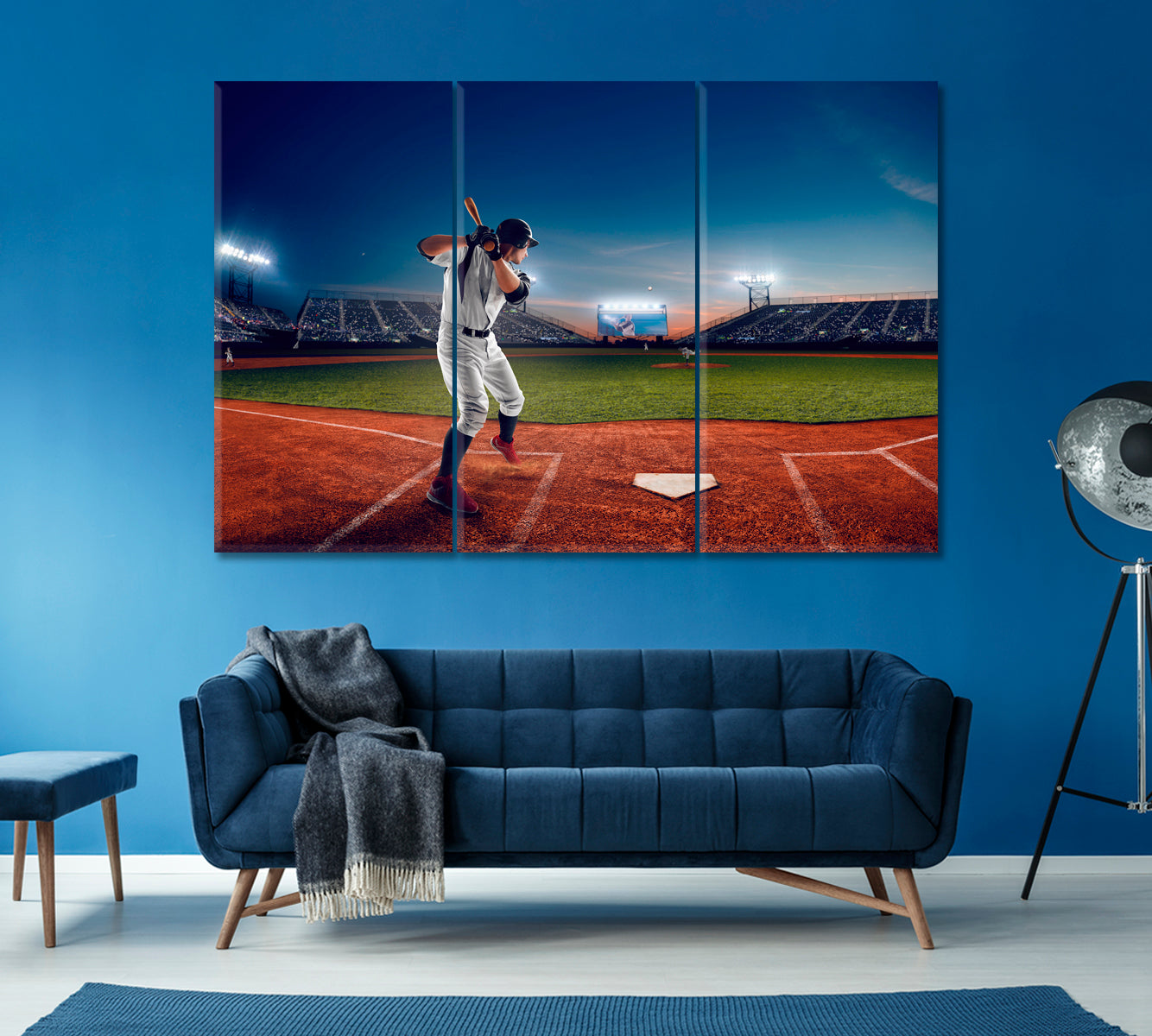 Baseball Player During Game Canvas Print ArtLexy 3 Panels 36"x24" inches 