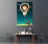 Child Watering Big Light Bulb Canvas Print ArtLexy   