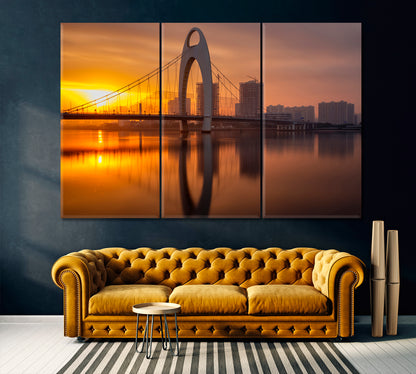 Modern Building of Financial District in Guangzhou Canvas Print ArtLexy 3 Panels 36"x24" inches 