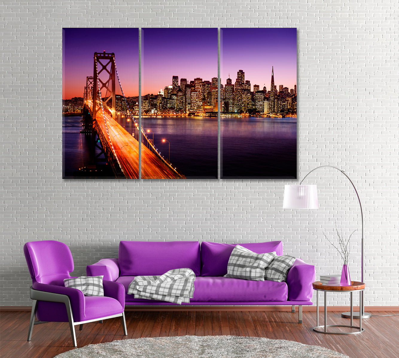 San Francisco Skyline at Sunset California Canvas Print ArtLexy 3 Panels 36"x24" inches 
