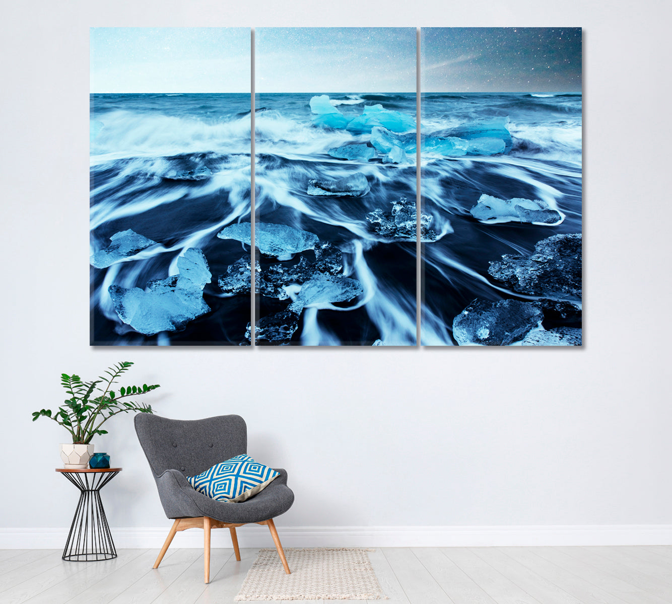 Jokulsarlon Glacier Lagoon in Iceland Canvas Print ArtLexy 3 Panels 36"x24" inches 