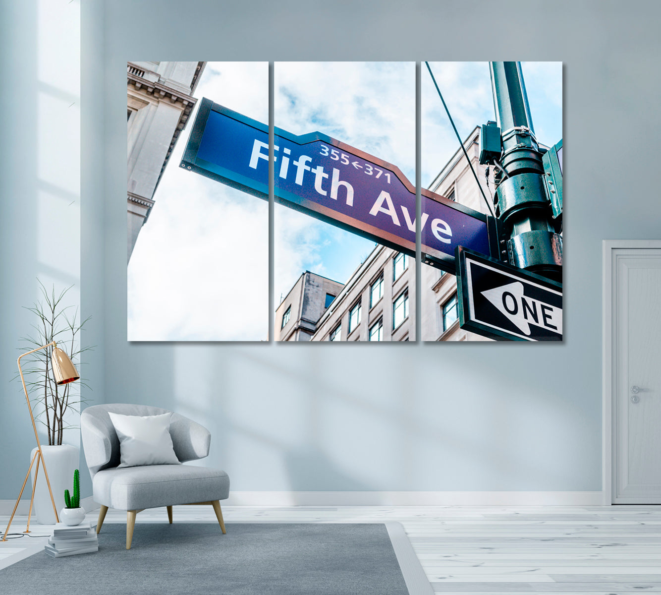 5th Avenue Sign New York Canvas Print ArtLexy 3 Panels 36"x24" inches 