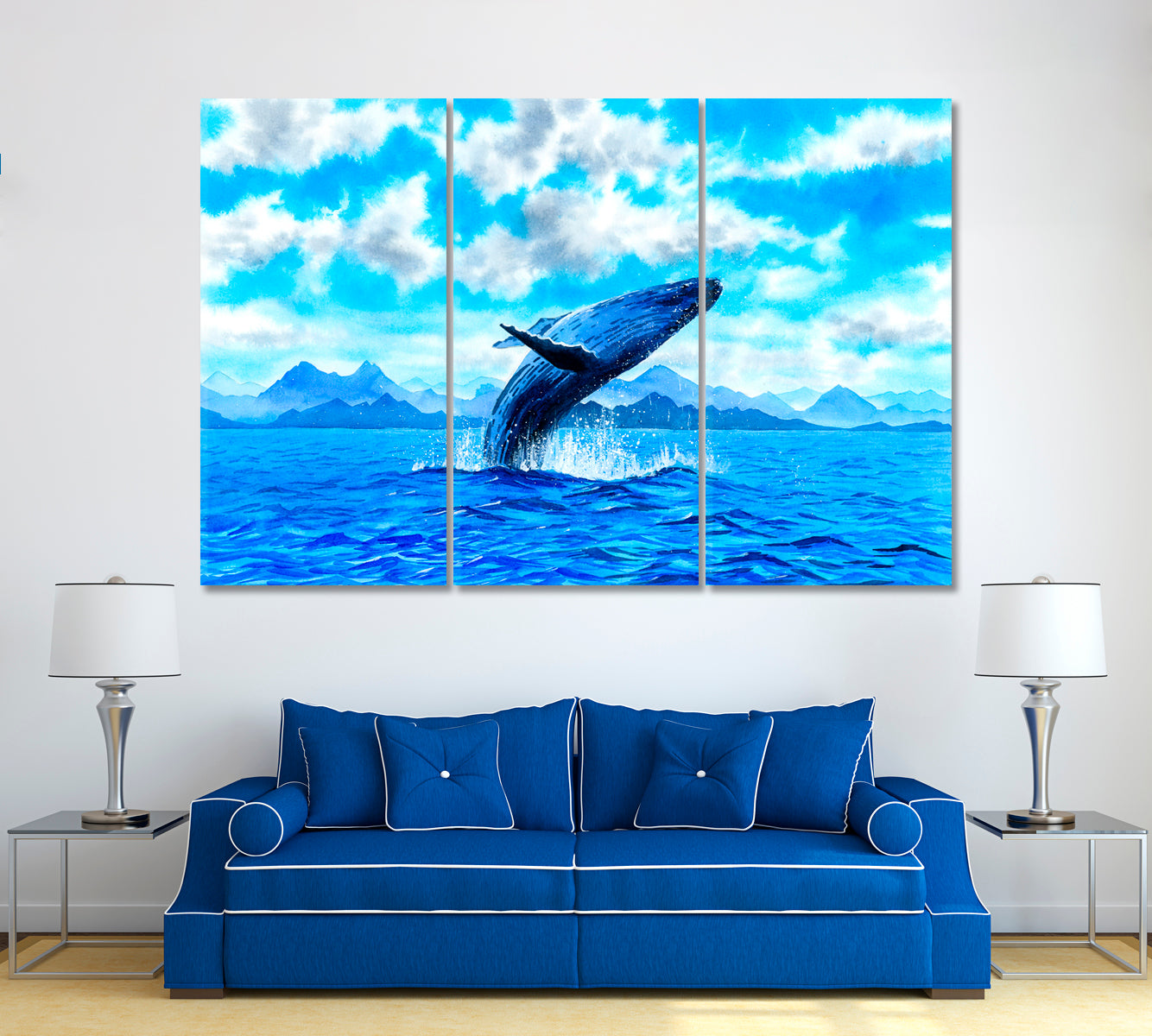 Fantasy Whale Canvas Print ArtLexy 3 Panels 36"x24" inches 