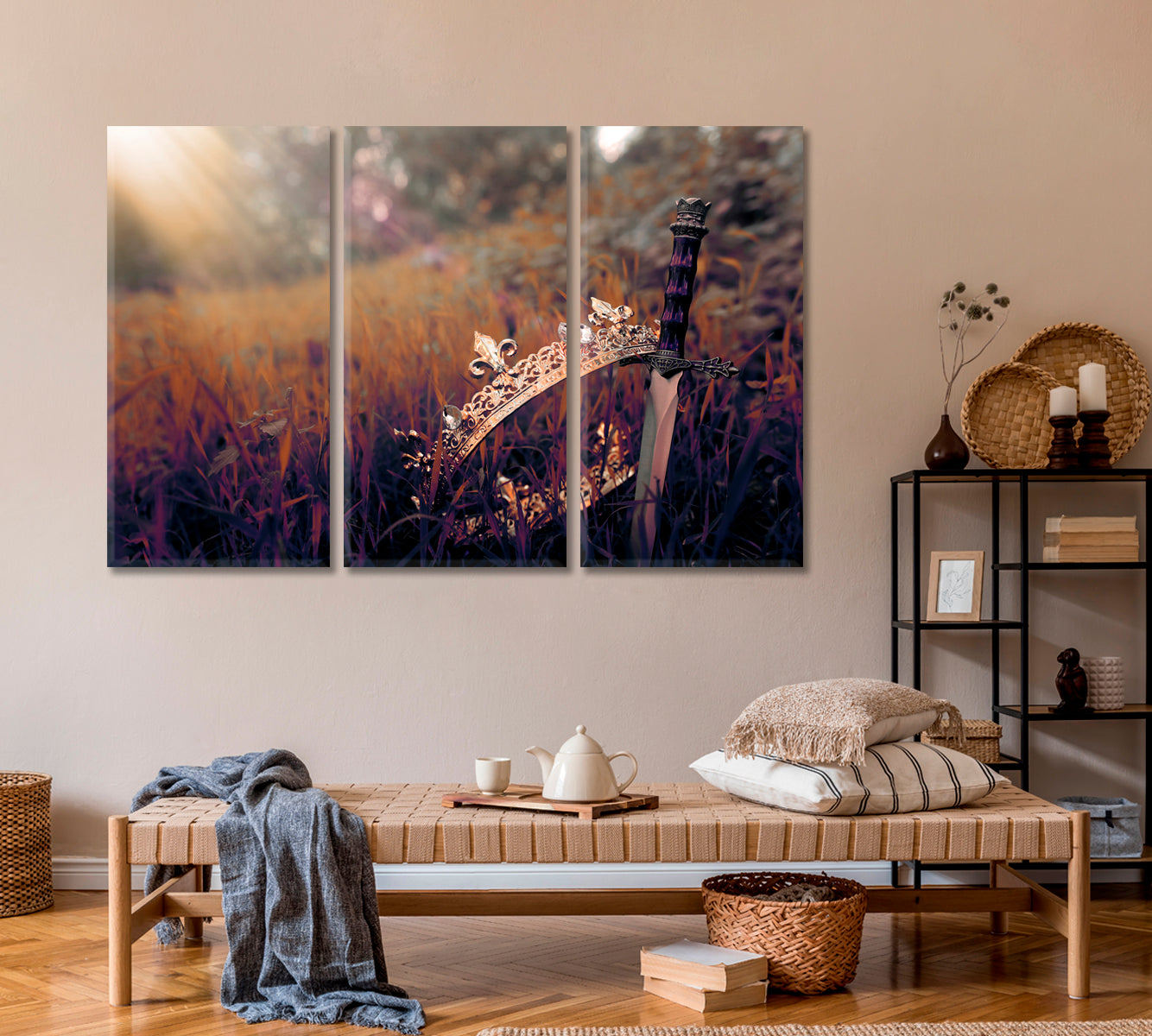 King Crown and Sword in Mysterious Forest Canvas Print ArtLexy   